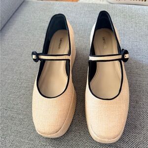Larroude Beige and Black Mary Jane Flats